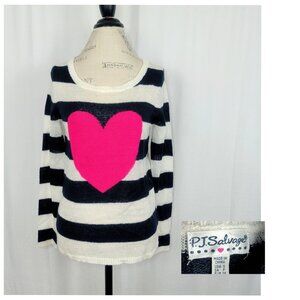 PJ Salvage Sweater Small Heart Striped Knit